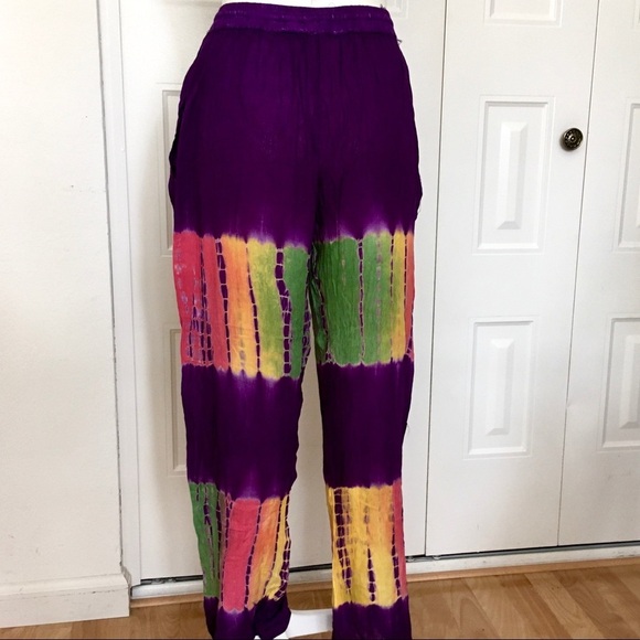 Purple rainbow tie dye pants NWOT - Picture 2 of 4